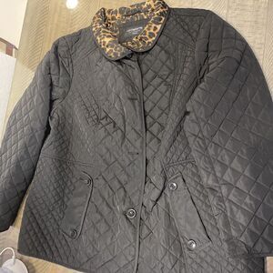Liz Claiborne Quilted Jacket coat Womens 2x Black Animal Print